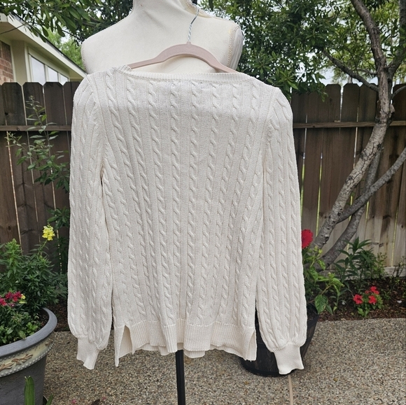 Lauren ralph lauren Puff Sleeve Ribbed Cable Cotton Sweater Pullover SP - Picture 3 of 13